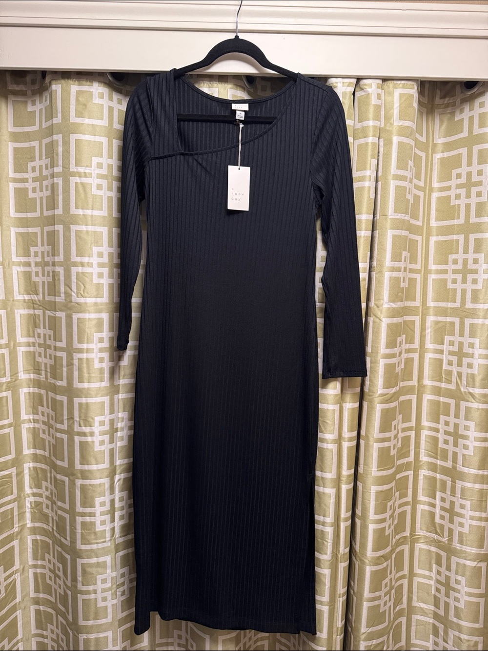 a new day Black Ribbed Long Sleeve Midi Dress